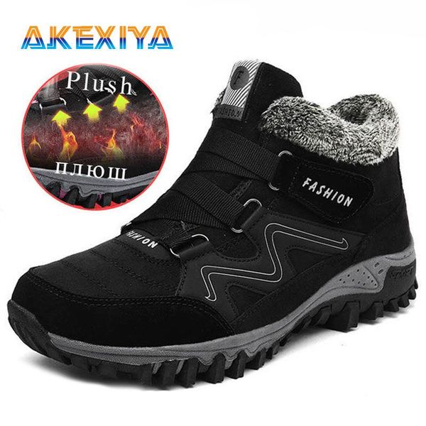 

boots classic winter men snow ankle waterproof suede work fur man moccasin brand male mans footwear, Black