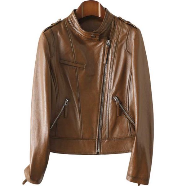 

women's leather & faux jacket women sheepskin coat 2021 spring moto coats woman, Black