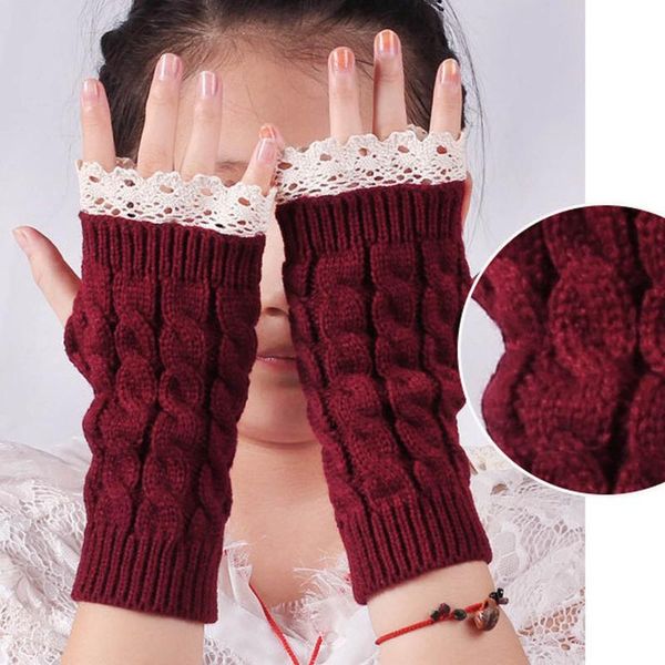 

five fingers gloves 2021 touch screen winter warm knitted lace mittens sports full finger men and women fashion sun protection cuffs, Blue;gray