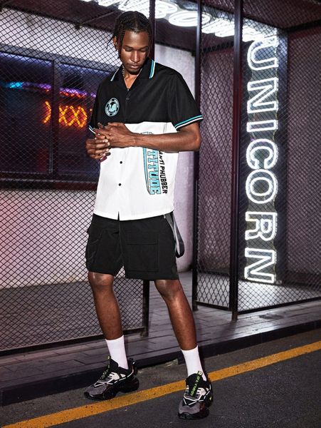 

men letter & striped print shirt d4zm#, White;black