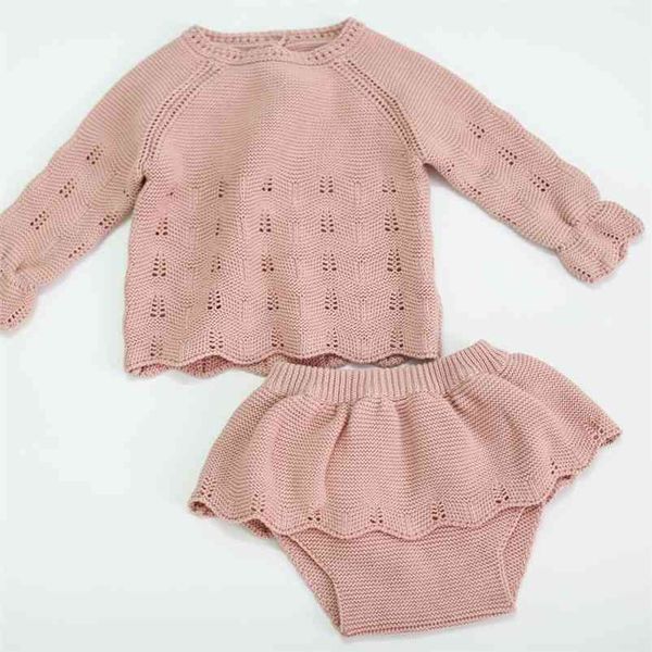 

pattern baby jumpsuit girl spring and autumn sweater print jacket + lotus leaf edge two piece suit clothing 210521, White