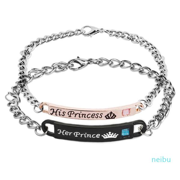 Braccialetti con ciondoli 2021 Set His Queen Her King Beauty Beast Prince Princess Crown Couple Pair Bangle Fashion Jewelry Gift