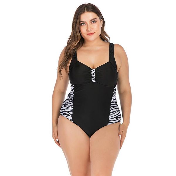 

one-piece suits leopard/zebra one piece swimsuit push up big breast women patchwork bathing swimwear monokini plus size l-5xl