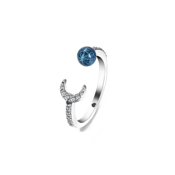 

cluster rings 925 silver ring blue earth and moon open, Golden;silver