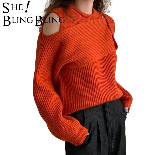 

female irregular knitwear one off shoulder wrap sweater for women large size loose o-neck pullover 210523, White;black