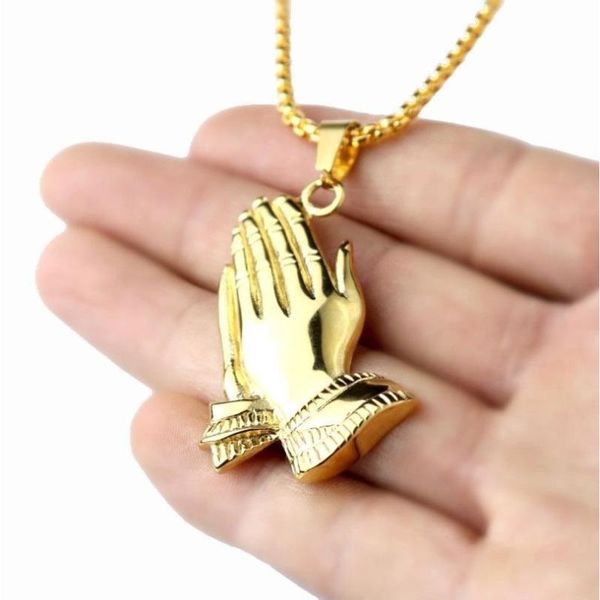 

pendant necklaces stainless steel prayer gold bergamot necklace men's tag hands together, Silver