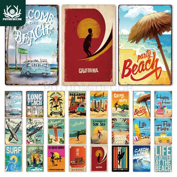

beach tin sign plaque metal summer sign metal plate wall decor for beach bar beach house surf club decorative iron painting