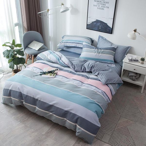 

bedding set 100% cotton fashion simple style striped 4pcs duvet cover bed linen  king flat sheet luxury home textie sets
