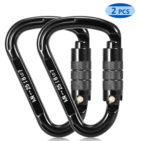 

cords, slings and webbing 2pcs 25kn screw locking gate carabiner d-ring key chain clip camping hook outdoor travel kit climbing rappelling