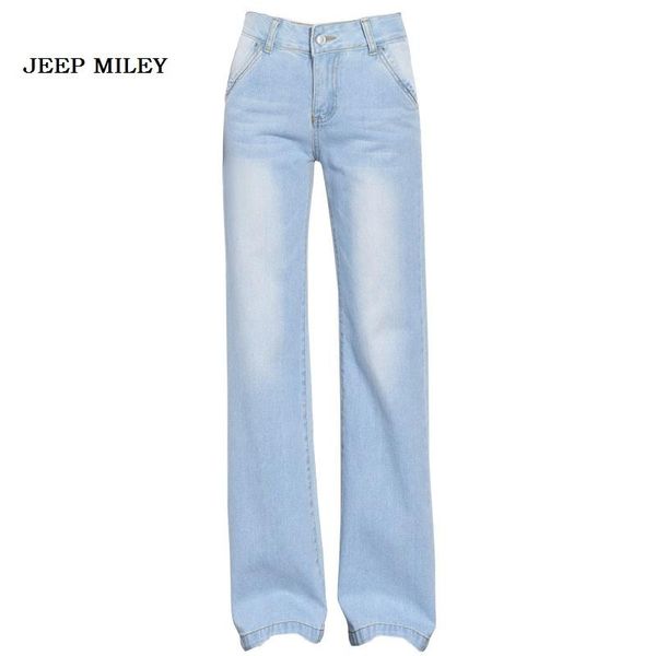 

women's jeans 2021 wide leg ladys fashion full length big straight trousers boot cut flares denim pants size 26-34, Blue