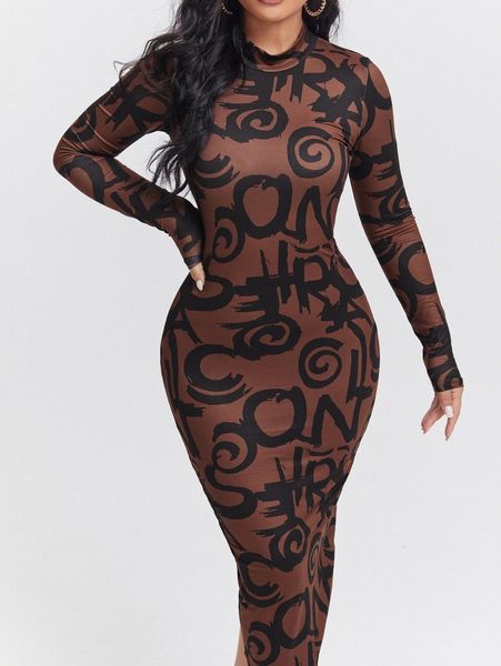 

letter graphic split back bodycon dress e7ue#, Black;gray