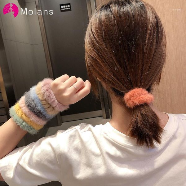 

molans elastic hair band scrunchie soft faux fur women girls kids ponytai holder rope rubber headwear accessories1