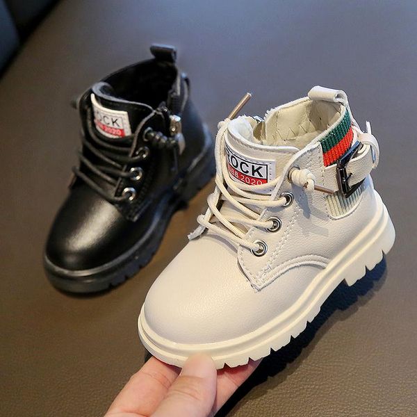 

boots boy 2021 winter children' two cotton shoes british style leather ankle plus velvet, Black;grey