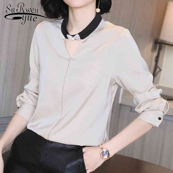 

ladies and blouses hollow out solid stand office lady chiffon blouse blusa feminina vintage shirt 6866 50 210427, White