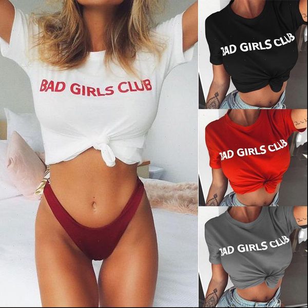 

women t shirt casual bad girls club printed letter fashion style camiseta feminina summer, White