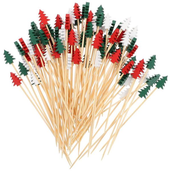 

forks 100pcs bamboo fruit picks christmas tree design sushi sticks colored dessert