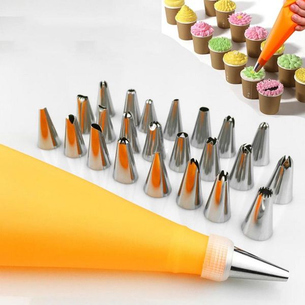 

baking & pastry tools 16pcs/set confectionery bag with nozzles icing piping tip stainless steel cake decorating tool cream spout for