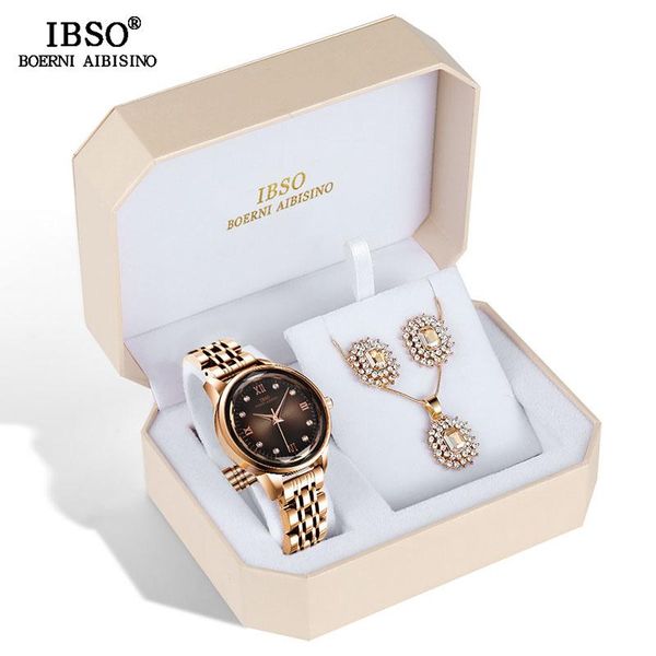 

wristwatches ibso brand women's watch set fashion earring necklace, Slivery;brown