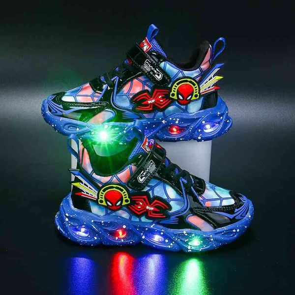 

children's sports 2021 autumn and winter new children's leather running with lights boys' casual shoes, Black