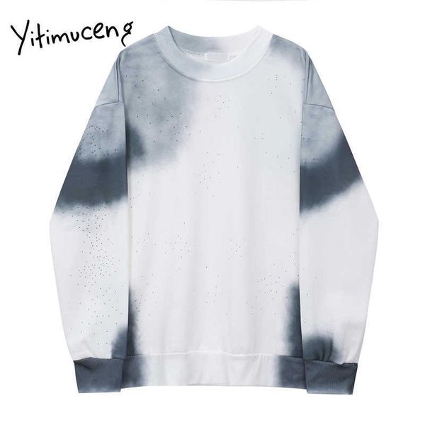 Yitimuceng Bianco Donna Magliette Moda Plus Size Pullover O-Collo Tie Dye Manica lunga Abbigliamento Primavera Comodo Streetwear 210601