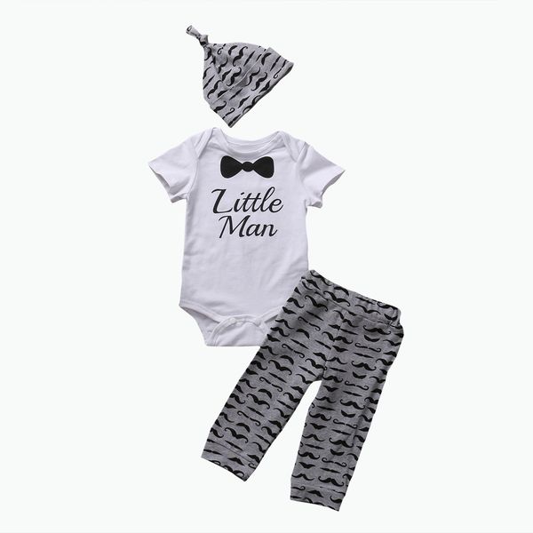 

infant baby boys bodysuit +leggings pants hat outfit set clothes 3pcs, White