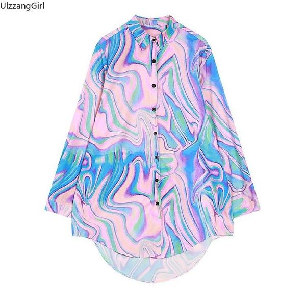 

women's blouses & shirts pink paisley tie dye block contrast korean long sleeve oversized loose chiffon blouse streetwear harajuku punk, White