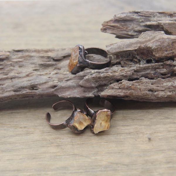 

cluster rings raw citrines antique copper natural crystal quartz stone adjustable fashion band ring women jewelry drop,qc4006, Golden;silver