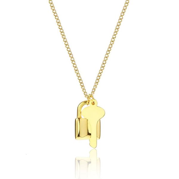

stainless steel golden love lock key charm necklace creative unique ladies jewelry valentine's day gift chains, Silver
