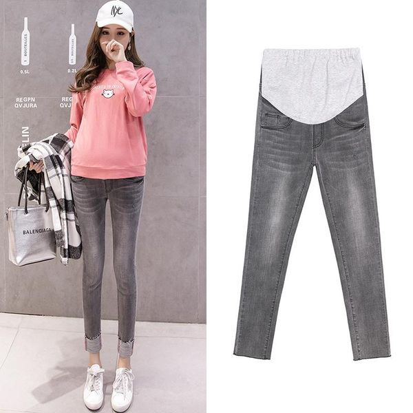 

maternity bottoms jeans spring autumn denim trousers cropped feet pants casual, White