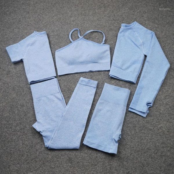 

yoga outfits 5pcs seamless set workout sportswear gym clothing fitness long sleeve crop high waist leggings sport bra sports suits1, White;red