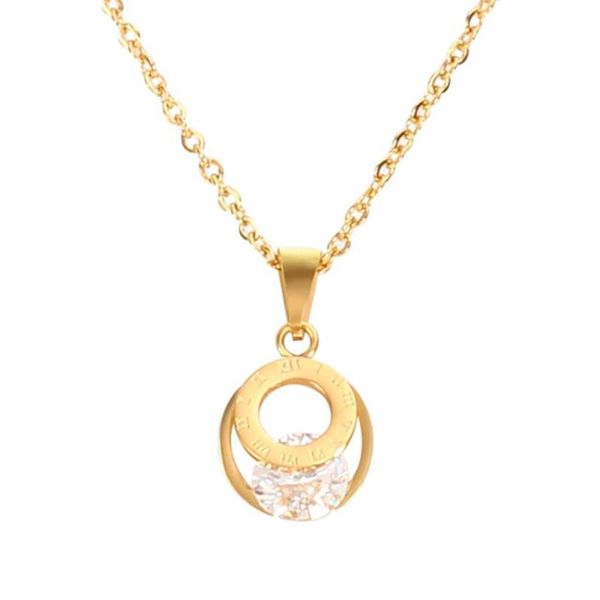 

chains stainless steel delicate gold zircon stone round roman number women fashion necklace jewelry gift for him with chain, Silver