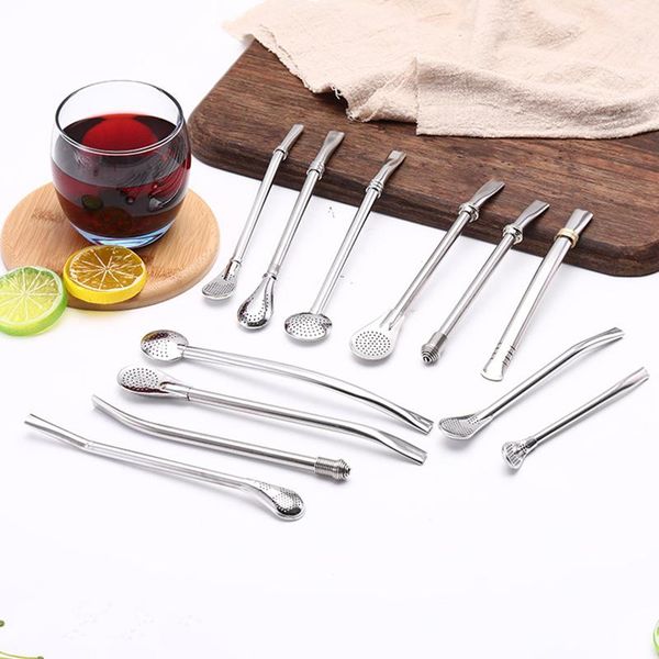 

spoons 1pc creative drinking straw stainless steel mate filter reusable metal kitchen tools bar accessories