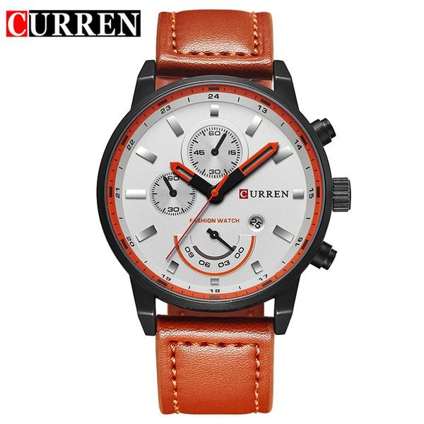 

wristwatches relojes para hombre curren fashion men watches quartz watch leather strap wristwatch for sport male clock, Slivery;brown