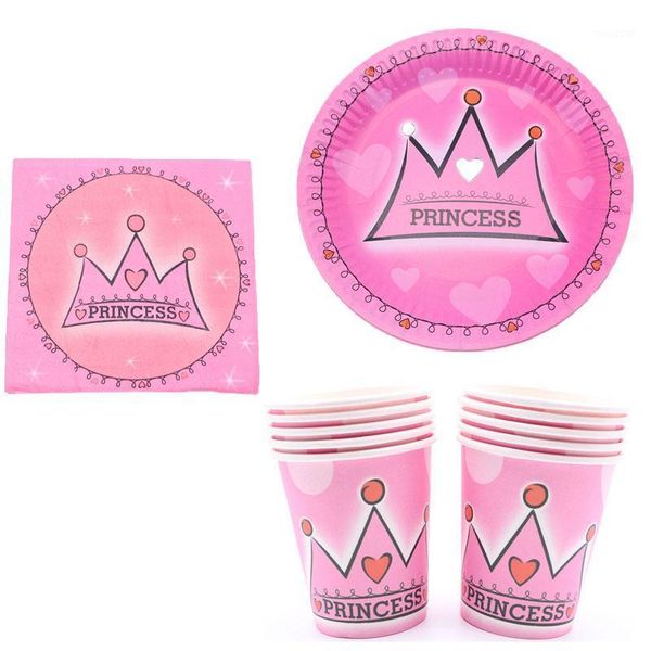 

packaging dinner service 40pcs/lot disposable tableware pink crown plate cup napkins happy birthday christmas wedding party supplies for bab