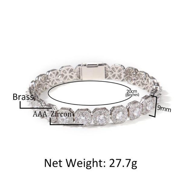 

charm bracelets hip hop 9mm square rock candy zircon bracelet, Golden;silver