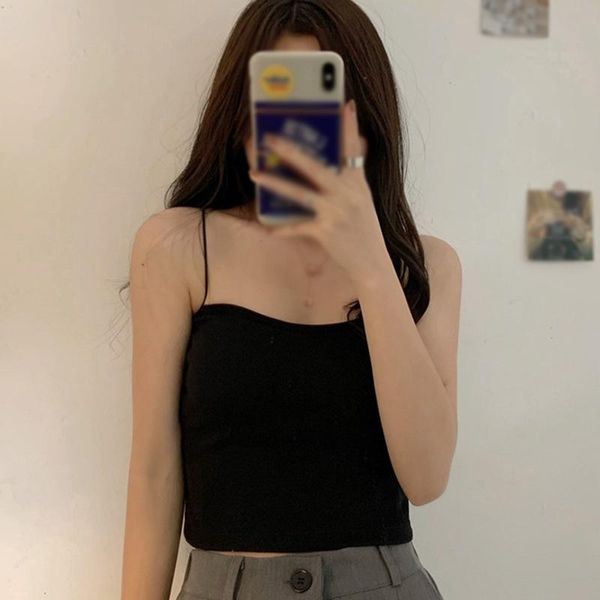 

camisoles & tanks summer women tank casual seamless korean style retro sleeveless vest deep v-neck solid color camisole, Black;white