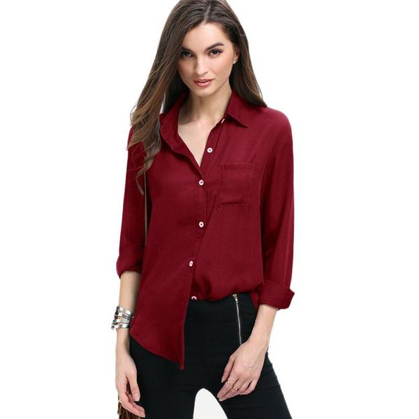 

chiffon solid button women's blouse shirt white long sleeve turn down collar womens shirts 2021 spring casual loose female blouses &