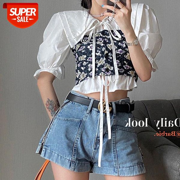 

doll neck lace cardigan short white shirt loose #kx1u