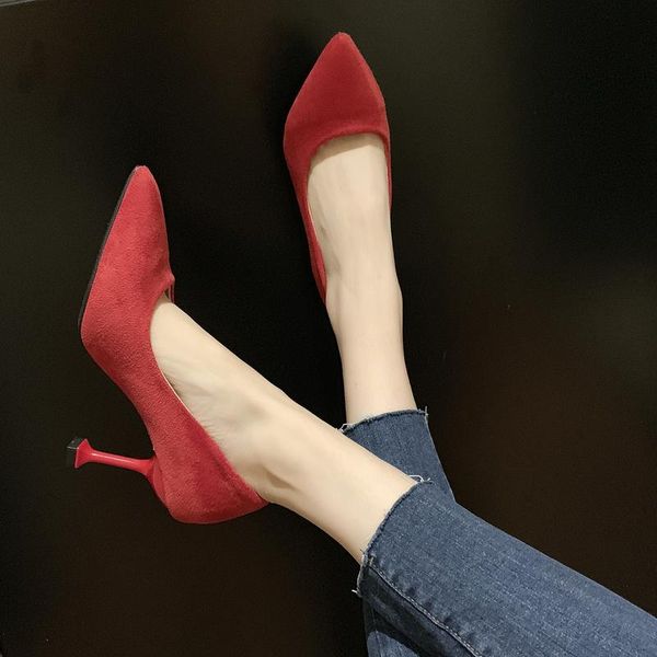 

dress shoes concise wild female single fashion pointed high heels shallow mouth suede work womens pumps w32-21, Black
