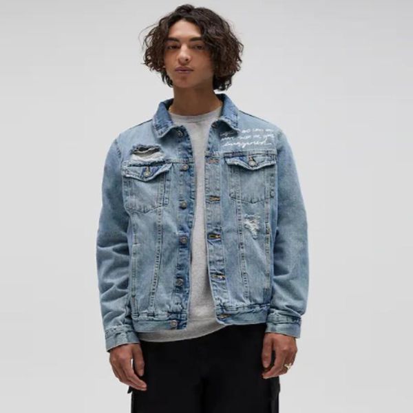 

men's jackets casual jacket 2021 fashion jeans loose street blue lapel holes long sleeves fall wear, Black;brown