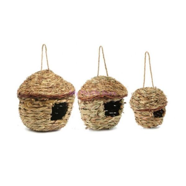 

straw bird nest birdhouse for parrot hamster small animal's cage handmade craft breeding hanging birds s/m/l c42 cages
