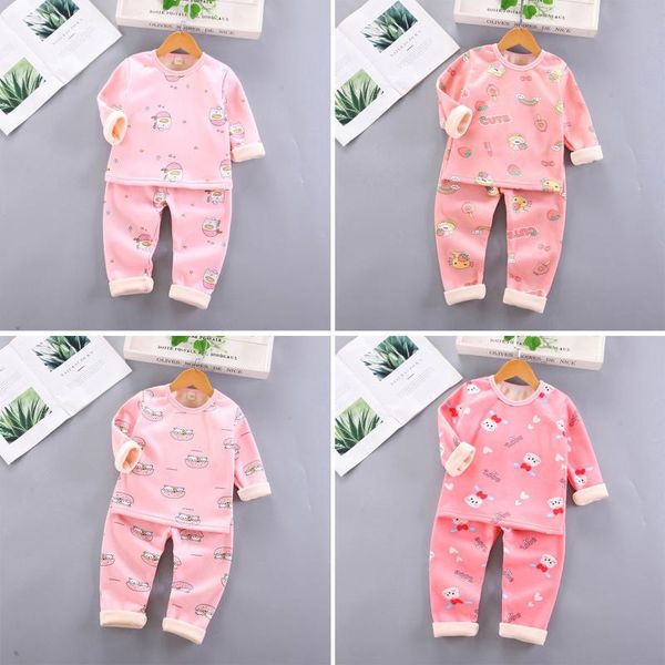 

clothing sets children's pajamas set spring baby boy girl clothes warm cartoon t-shirt soft sleepwear pants toddler, White