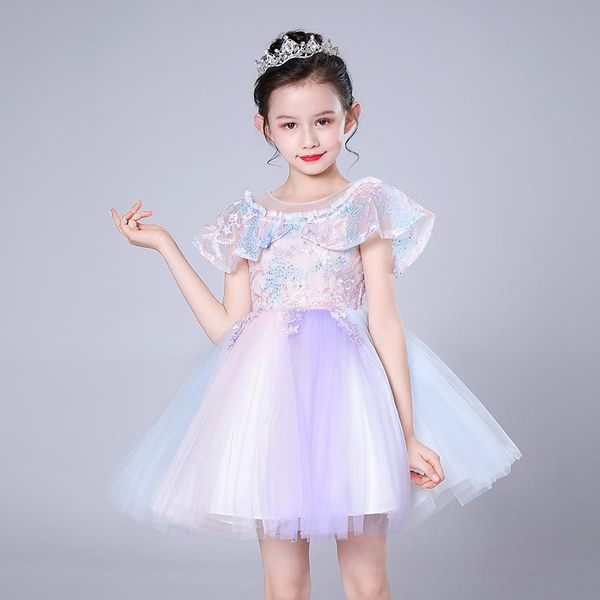 

girls applique puffy shawl wedding dress coloful birthday party princess mesh children's clothing 3-12 years kids vestidos girl's, Red;yellow