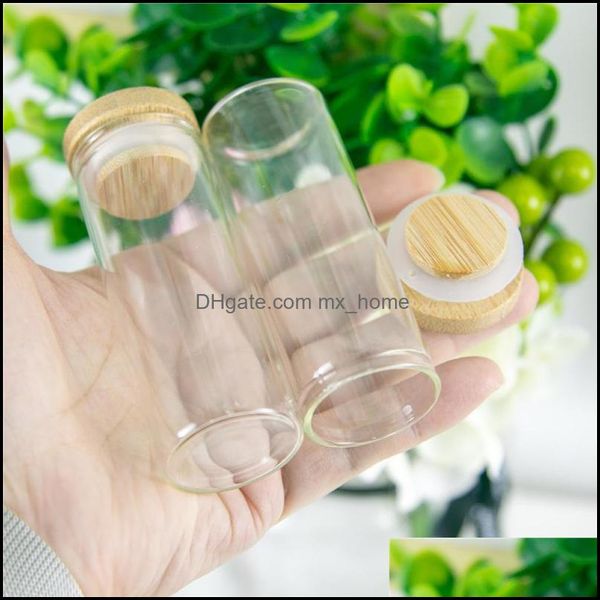 Bottiglie di stoccaggio Vasetti Casa Organizzazione Housekee Garden 5Pcs 40Ml Fiale di vetro ialino con tappo in gomma di legno di bambù Delicato mestiere pratico