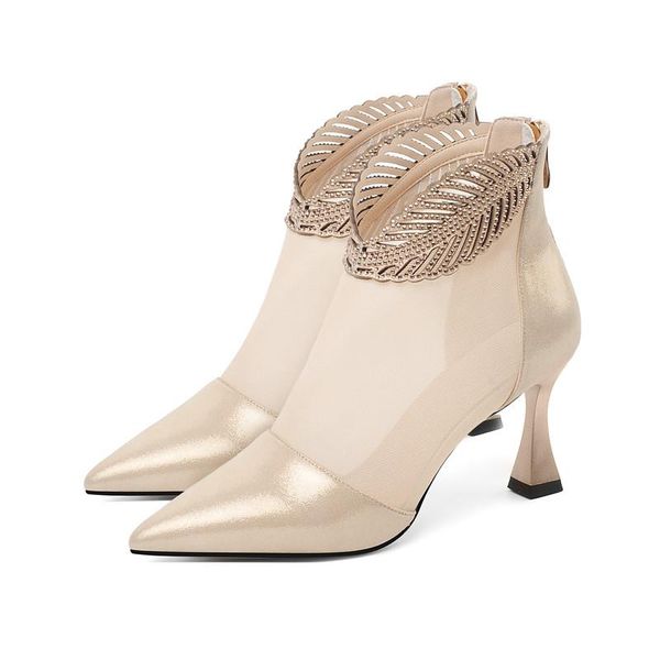 

boots 2021 fashion sandals mesh genuine leather shoes woman high heel breathable cool summer autumn women, Black