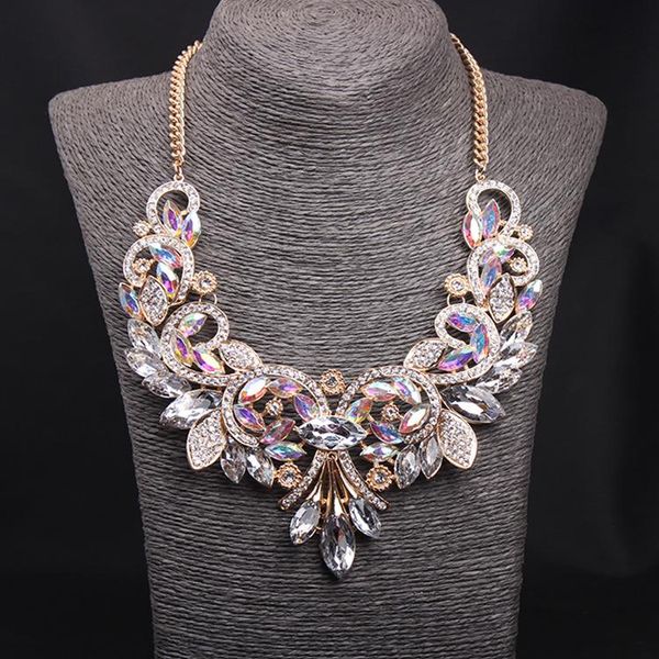 

luxury floral crystal bridal necklace wedding rhinestone prom pageant party dubai birthday gift for bride women chains, Silver