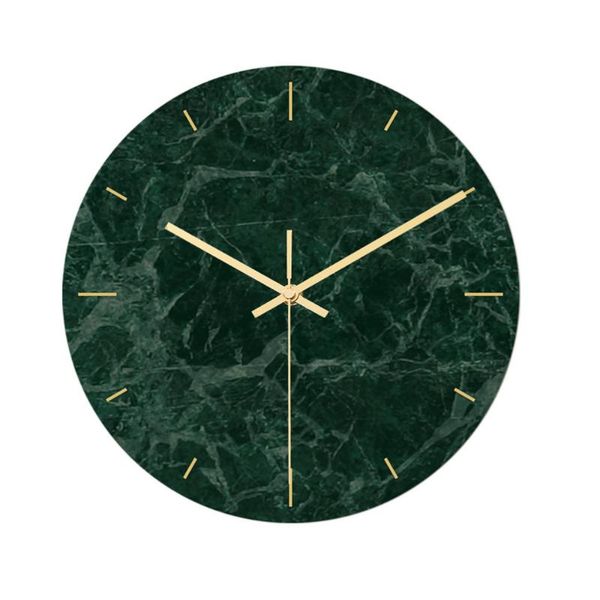 

wall clocks 1pc hanging clock green round glass marble printing acrylic without battery for living room