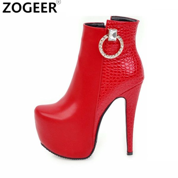 

women's ankle boots platform fashion high heel short boots pu leather red black white party fetish shoe female big size 48 210428