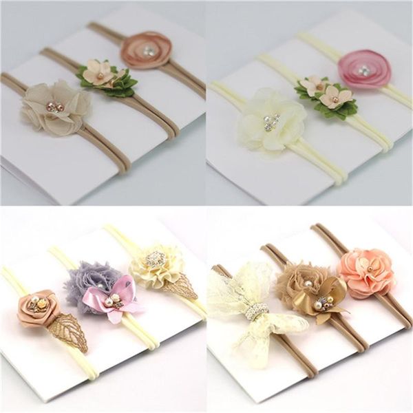 

hair clips & barrettes 3pcs/set mix style simulated-pearl ribbon lace flower headband baby girl headbands elastic hairband children accessor, Golden;silver