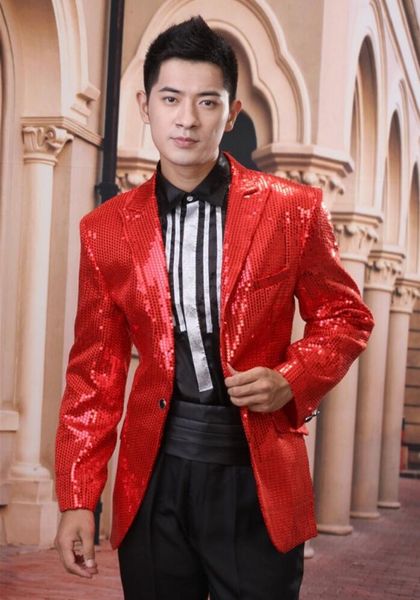 

s-6xl 2021 men'sfashion clothing male wedding dress formal performance paillette suit singer stage costumes men's suits & blazers, White;black